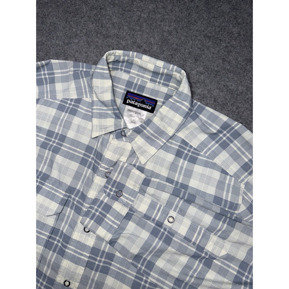 Patagonia Shirt Mens S Blue Plaid El Ray Long Sleeve Hiking Fishing Snap Button